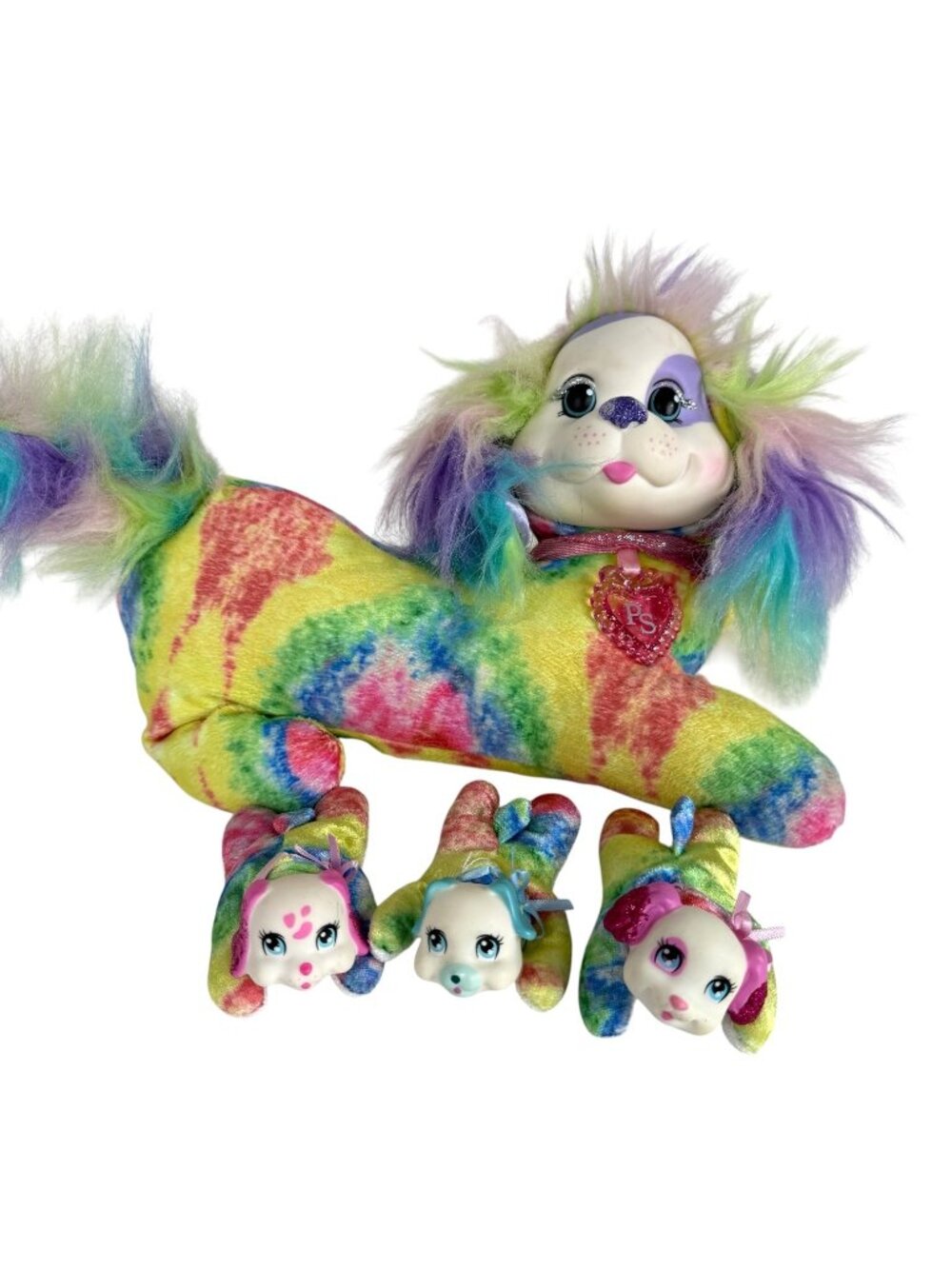 Puppy Surprise Plush Rainbow Tie Dye‎ Caramel Mama Dog & 3 Puppies Toy Set